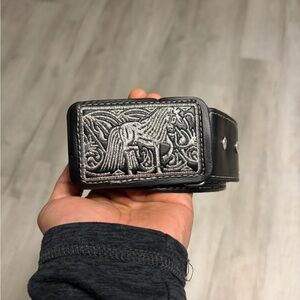 Black Leather Belt with Silver Buckle